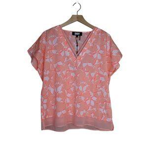 DKNY Women's M Flamingo Multi V Neckline Oversized Pullover Blouse NEW